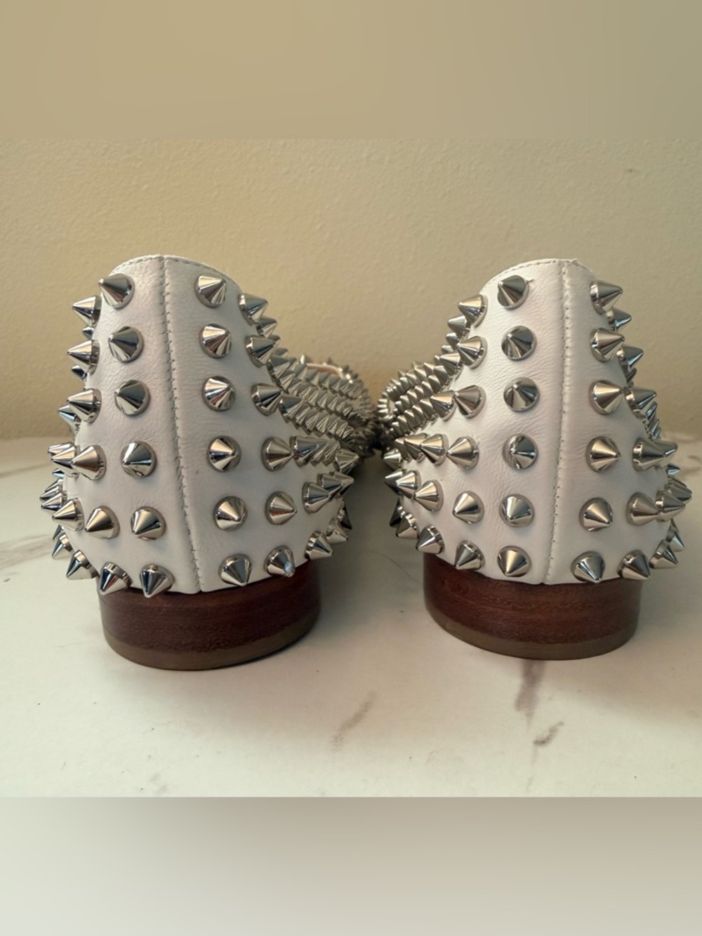 Christian Louboutin White Spike-Studded Ballet Flats, EUC, Size 39 - Picture 7 of 13